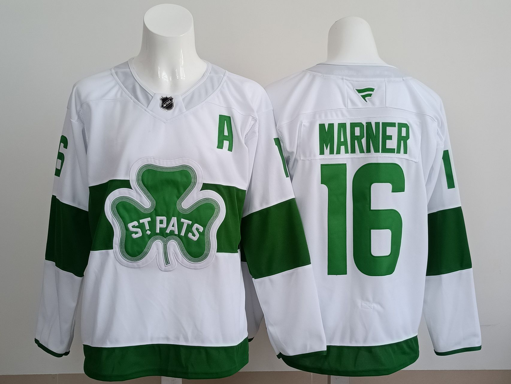 Men 2025 Toronto Maple Leafs #16 Marner White Green Fanatics Home Premium NHL Jersey style 1